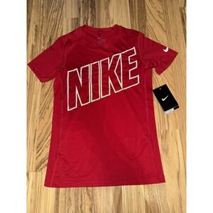 NIKE‎ Boy's NEW Dri-fit BASE LAYER Shirt Small Tee RED WHITE